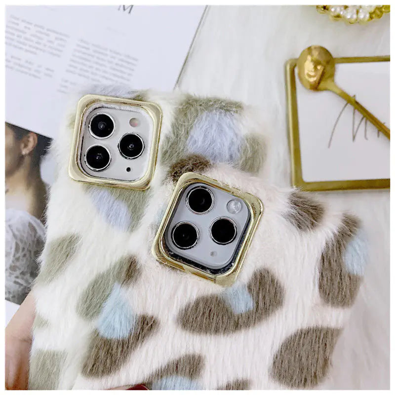 Luxury Leopard Winter Warm Plush Phone Case for iPhone