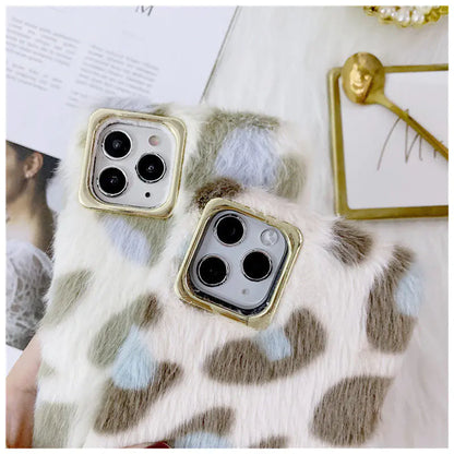 Luxury Leopard Winter Warm Plush Phone Case for iPhone