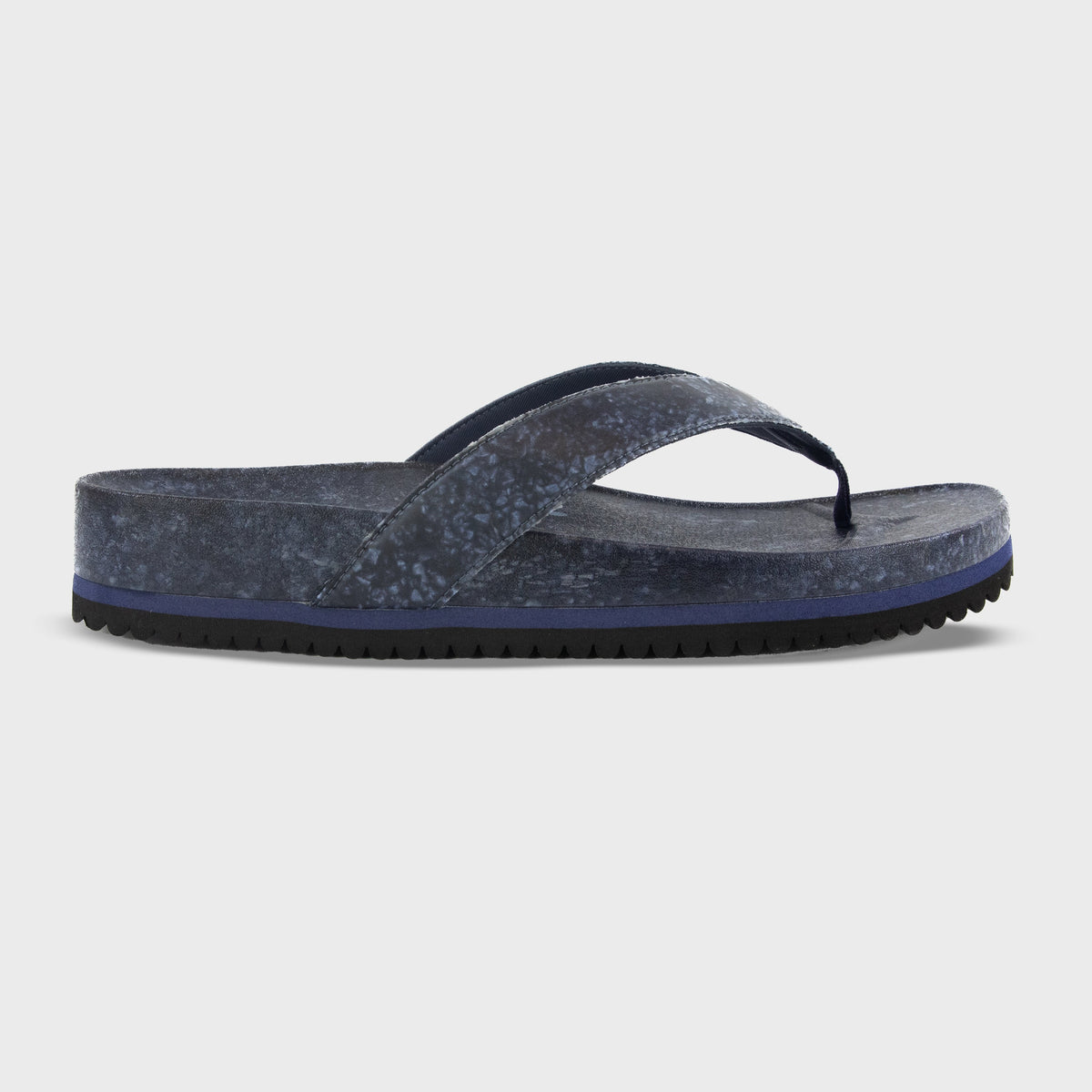 Deep blue Fleks West Beach flip flop shown in profile view, featuring a simple strap design perfect for casual summer wear.