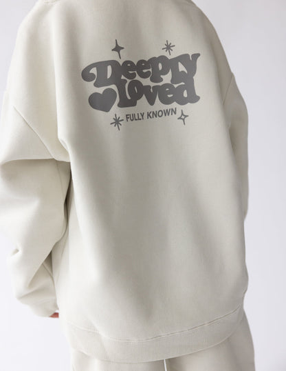 Kids hoodie from Elevated Faith featuring the "Deeply Loved" design, soft fabric, and comfortable fit for children.