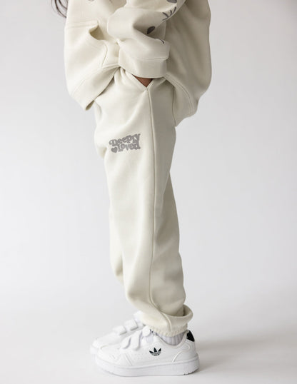Pink kids sweatpant from Elevated Faith's Deeply Loved collection, featuring soft fabric and comfortable fit for children.