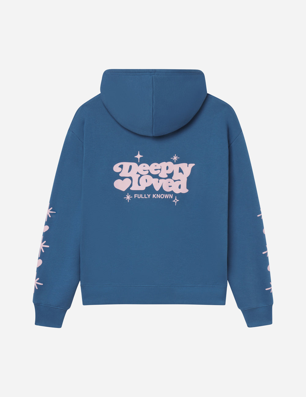 Unisex hoodie from Elevated Faith with "Deeply Loved" text, soft fabric, and casual fit, shown on a plain background.