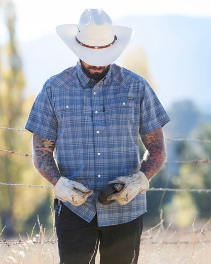 Short sleeve Deke SS shirt in Dusty Royal by Off The Grid Surplus, featuring a comfortable fit and casual style.