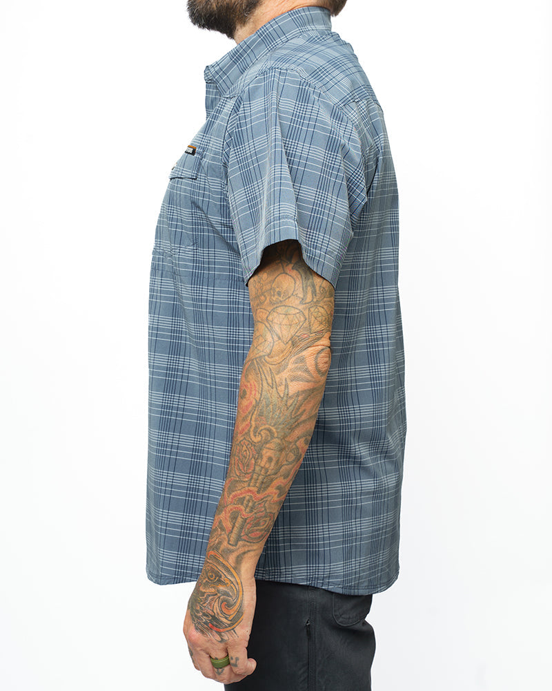 Dusty Royal Deke SS Shirt by Off The Grid Surplus, short sleeve casual shirt in lightweight fabric, featuring a classic fit and subtle branding.