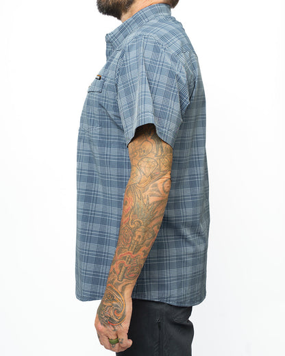 Dusty Royal Deke SS Shirt by Off The Grid Surplus, short sleeve casual shirt in lightweight fabric, featuring a classic fit and subtle branding.