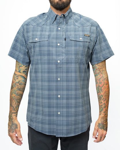 Off The Grid Surplus Deke SS Shirt in Dusty Royal, short sleeve casual shirt with button closure and comfortable fit.