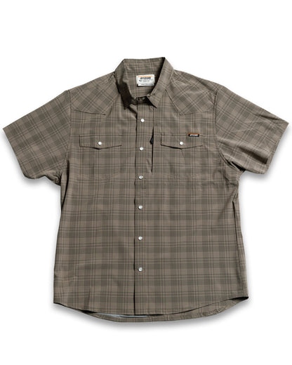 Short sleeve Deke SS shirt in Beluga Brown by Off The Grid Surplus, featuring a comfortable fit and casual style.