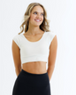 Downeast Demi Tee in soft fabric, close-up showing fitted style and classic neckline on a neutral background