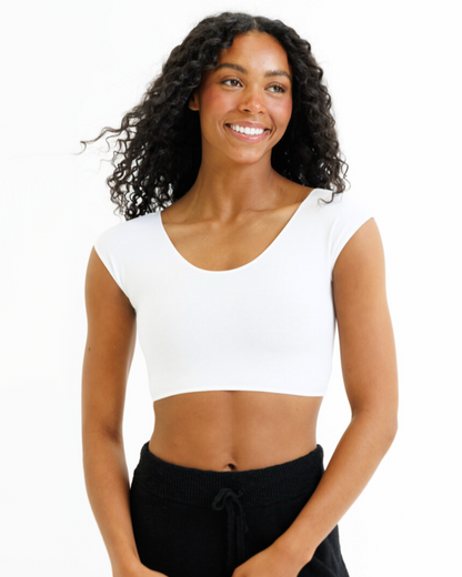 Downeast Demi Tee in soft fabric, displayed on a hanger with a relaxed fit and classic crew neckline.
