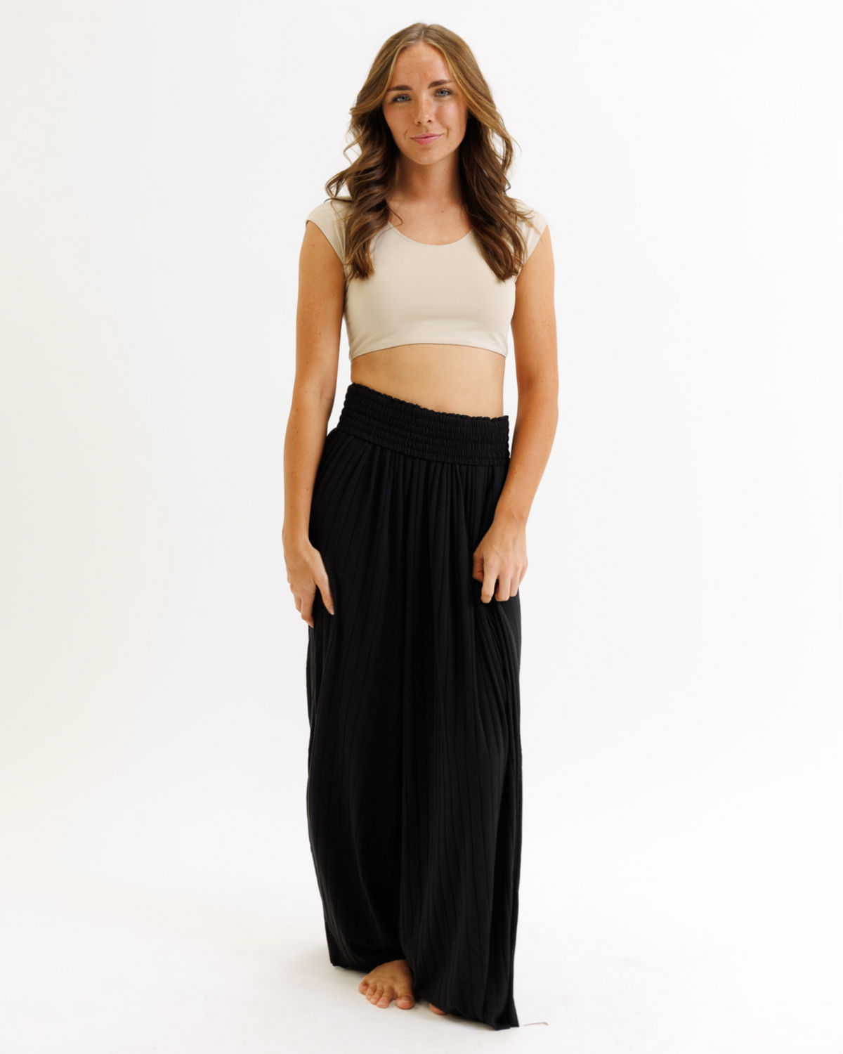 Downeast nude Demi Tee, lightweight cotton T-shirt displayed flat with short sleeves and a relaxed fit.