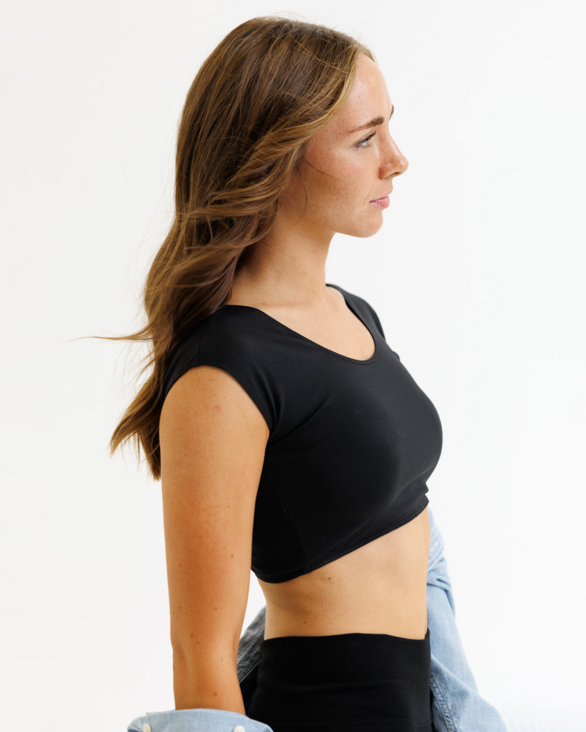 Downeast Demi Tee displayed from a side view, showcasing the relaxed fit and soft fabric in a casual t-shirt style.