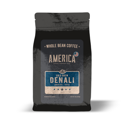 Whole Denali Cold Brew coffee bottle from America Supply Company LLC, featuring a sleek label design.