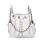 Small Bayshore Bucket in white denim by BEACH HAUS, featuring a casual denim fabric with a structured bucket shape.