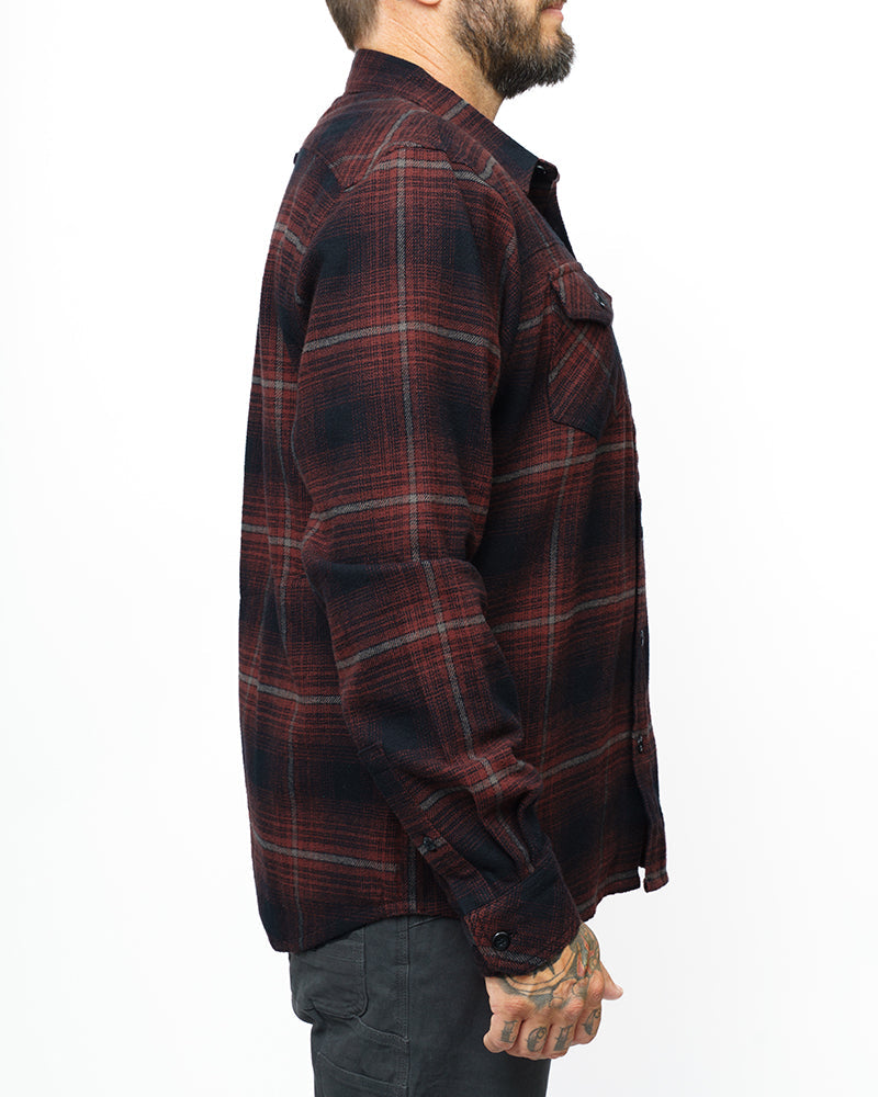 Black Destroyer Flannel from Off The Grid Surplus, showcasing a soft, plaid flannel shirt with a classic design and button-up front.