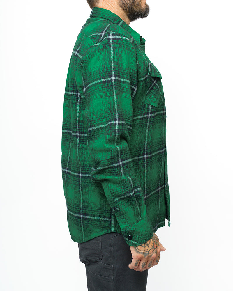 Off The Grid Surplus Destroyer Flannel in Fairway pattern, showcasing soft, comfortable flannel fabric with a classic plaid design.