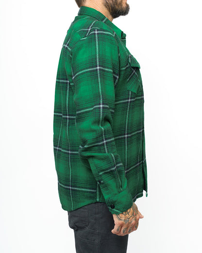 Off The Grid Surplus Destroyer Flannel in Fairway pattern, showcasing soft, comfortable flannel fabric with a classic plaid design.