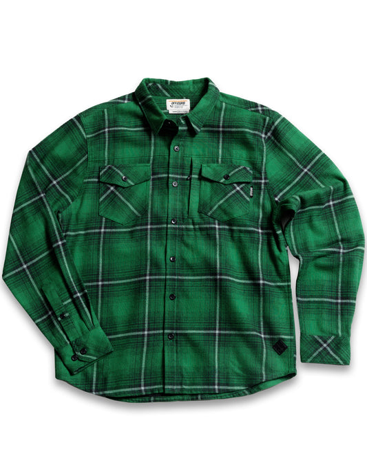 Long-sleeve Destroyer Flannel shirt by Off The Grid Surplus in a plaid pattern, featuring a classic collar and button-front design.