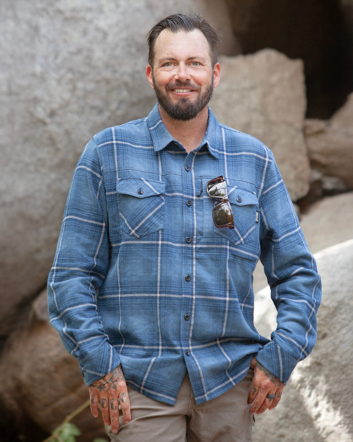 Pale blue Destroyer Flannel by Off The Grid Surplus, long-sleeve casual flannel shirt with a soft, comfortable fabric.