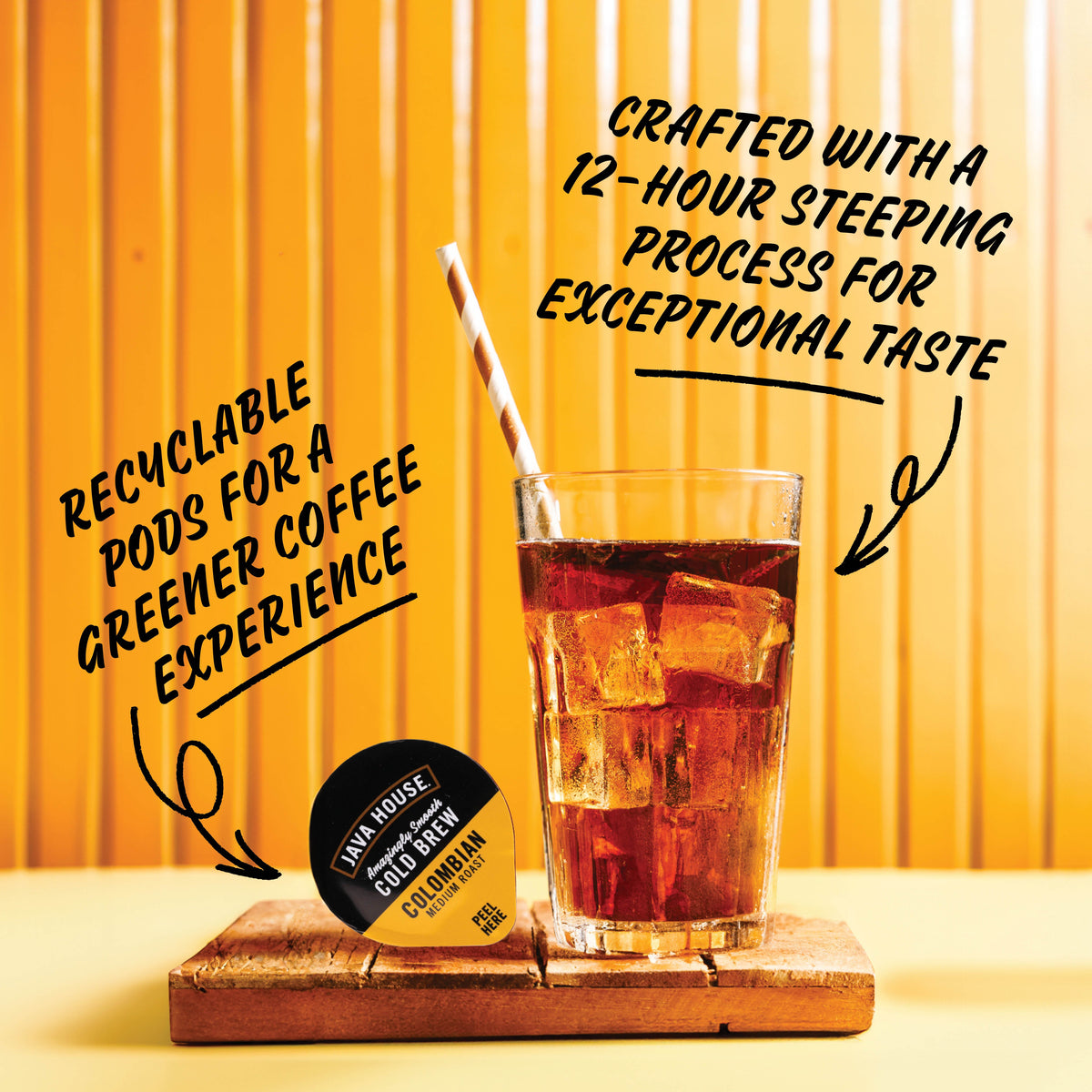 Java House Colombian Cold Brew Coffee Pods in a sleek pod package, ready for brewing and enjoying rich, smooth coffee.