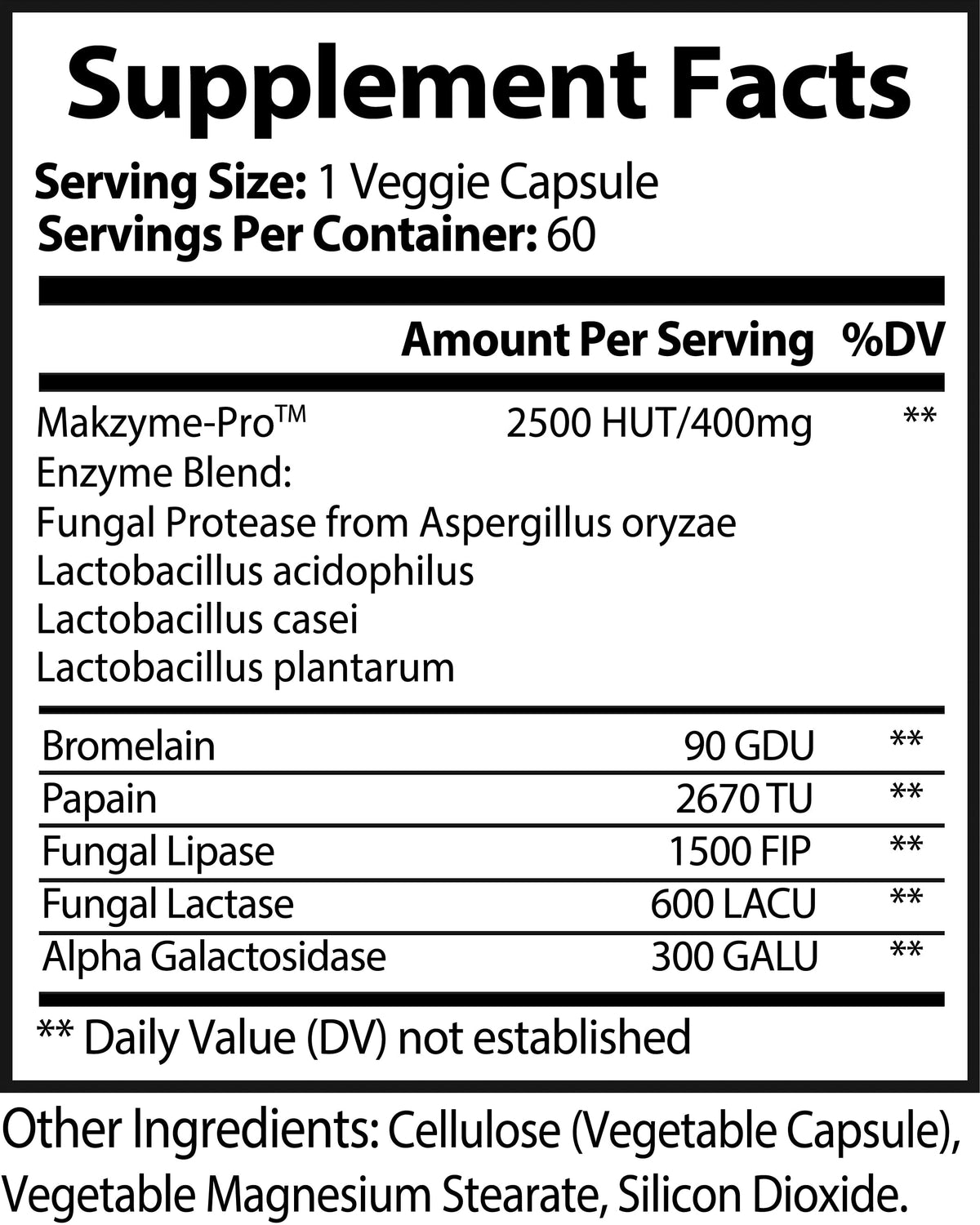 Nutra Moment Digestive Enzyme Pro Blend supplement facts label showing ingredients and nutritional information.