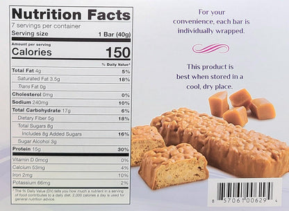 AmBari Nutrition Divine Caramel Sea Salt Bar showing the bar and nutrition facts label.