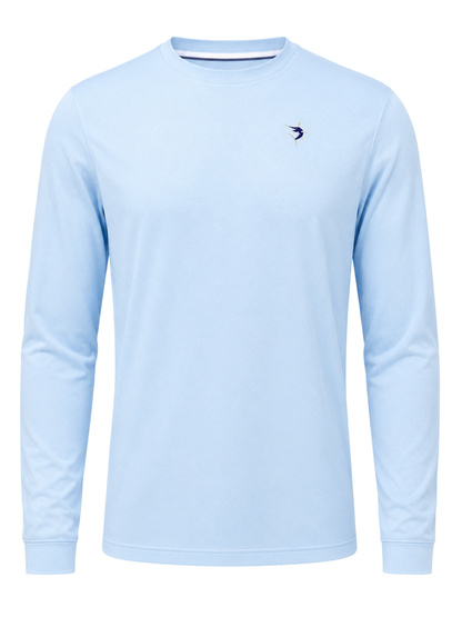 White Water Life Dockside Performance long sleeve shirt shown in navy blue with logo and comfortable fit for outdoor activities.