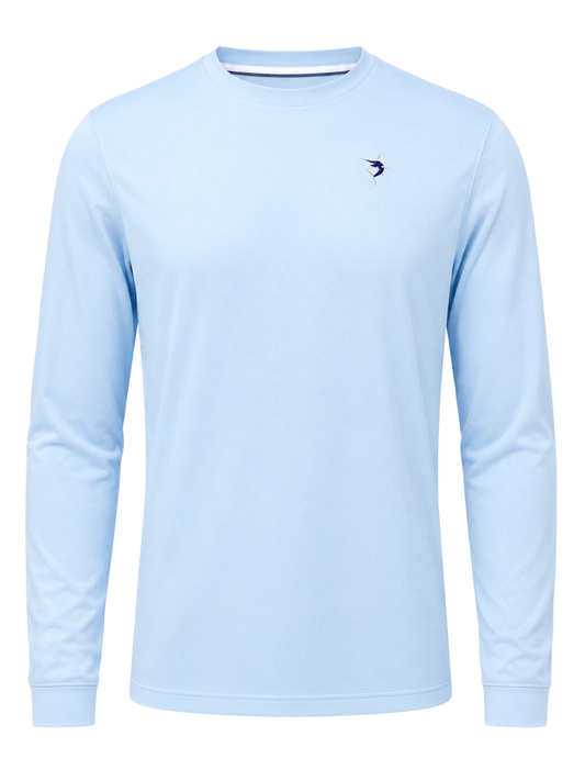 White Water Life Dockside Performance long sleeve shirt shown in navy blue with logo and comfortable fit for outdoor activities.
