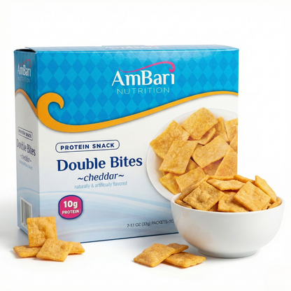 AmBari Nutrition Double Potato Bites, protein snack with crispy potato bites, popular customer favorite, shown in a colorful package