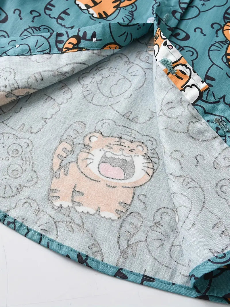 Boys Cute Tiger Print Short Sleeve Summer Shirt