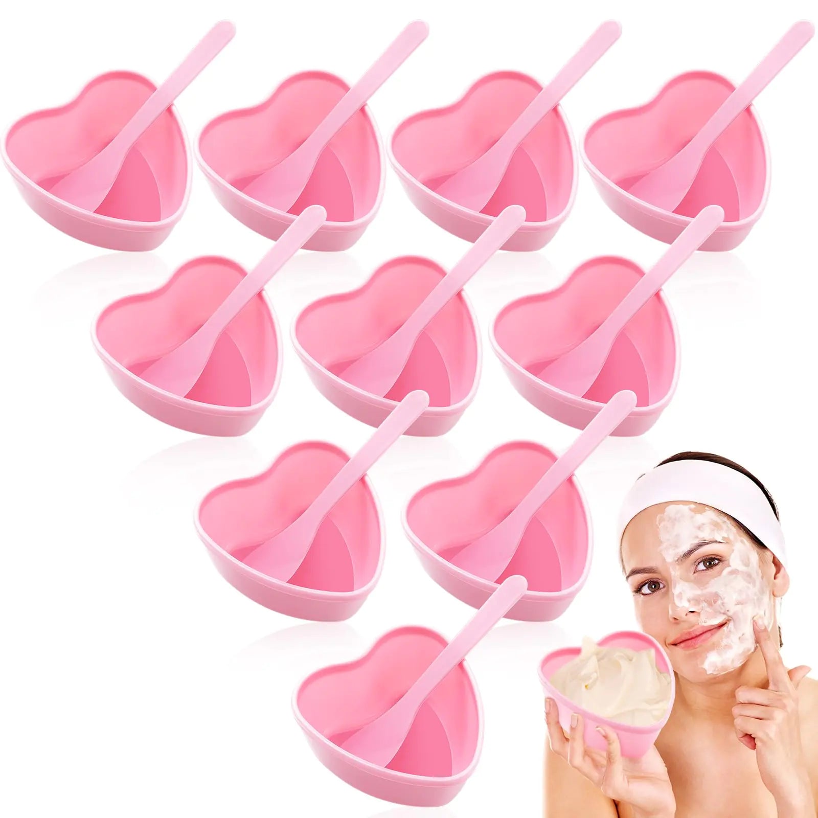 Teenyyou 5 Sets Facial Bowls Plastic Heart Shaped Facial Mask Mixing Bowl with Spatula Pink Facemask Bowl DIY Skin Care Mixing Tool Kit Esthetician Supplies for Lady Women Home Beauty Salon