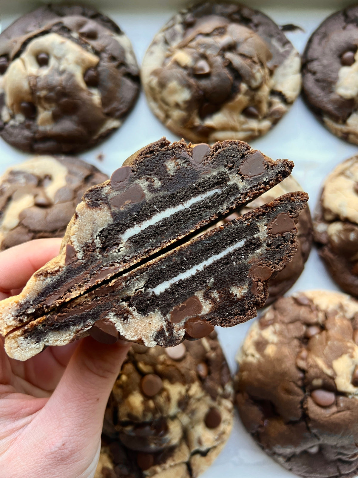 Let's Get Baked Artisan Desserts Brookie Monster 2.0 cookie with chocolate chunks and a chewy, layered cookie and brownie treat.