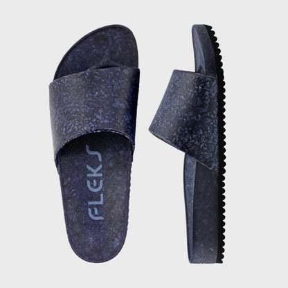 Fleks East Beach Slide in deep blue sea color, slip-on sandal with cushioned sole and open-toe design for casual beachwear.