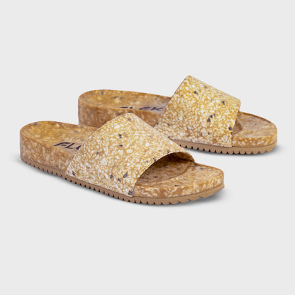 Fleks East Beach Slide called Morning Coffee, side profile view showing brown slide with casual beach style.