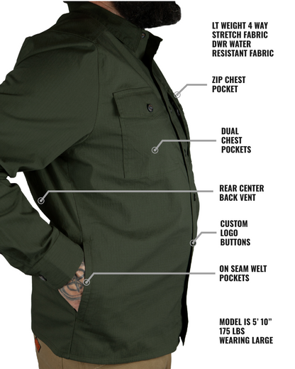 Off The Grid Surplus Echo Bravo LS Army shirt with long sleeves, black color and tactical design.