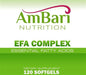 AmBari Nutrition Essential Fatty Acids supplement bottle showing the EFA complex label and capsules inside.