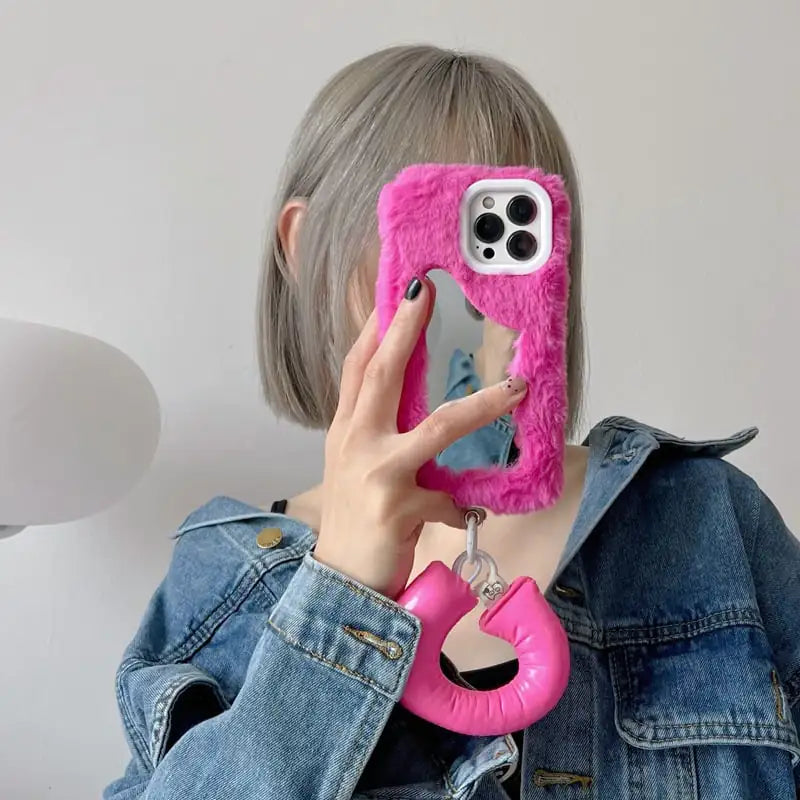 Fluffy Makeup Mirror Phone Case