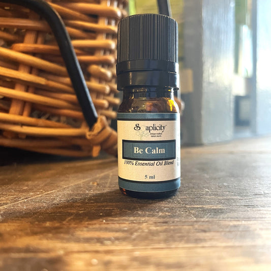 Soaplicity Be Calm essential oil blend 5ml in a dropper bottle, showcasing the calming EO blend for relaxation.