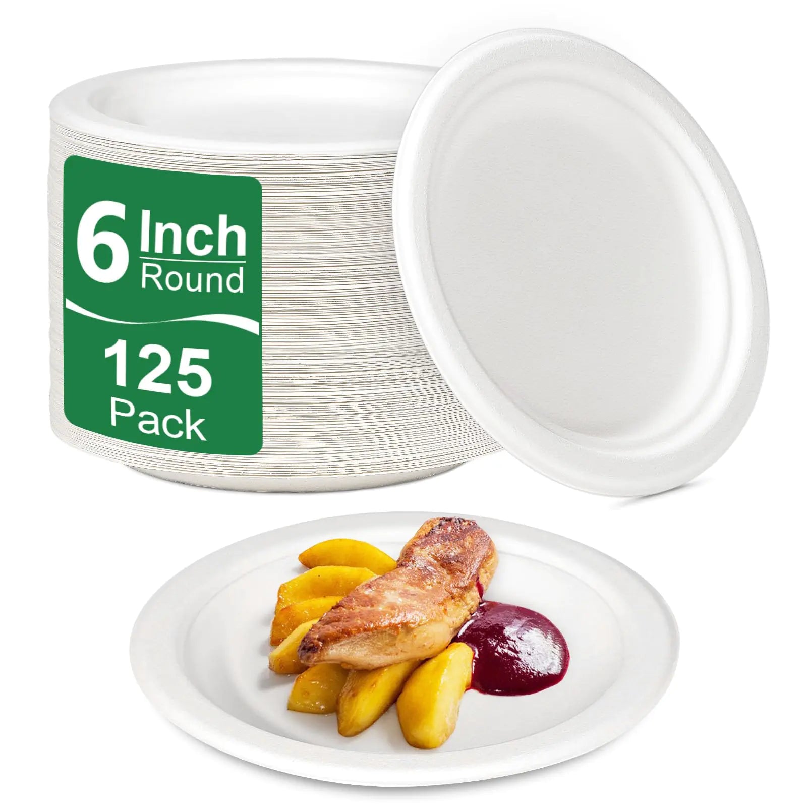 Uniecocus Small Paper Plates 6 Inch 125 Pack Paper Dessert Plates Compostable Eco Friendly Paper Plates Sturdy Mini Paper Plates Disposable for Party