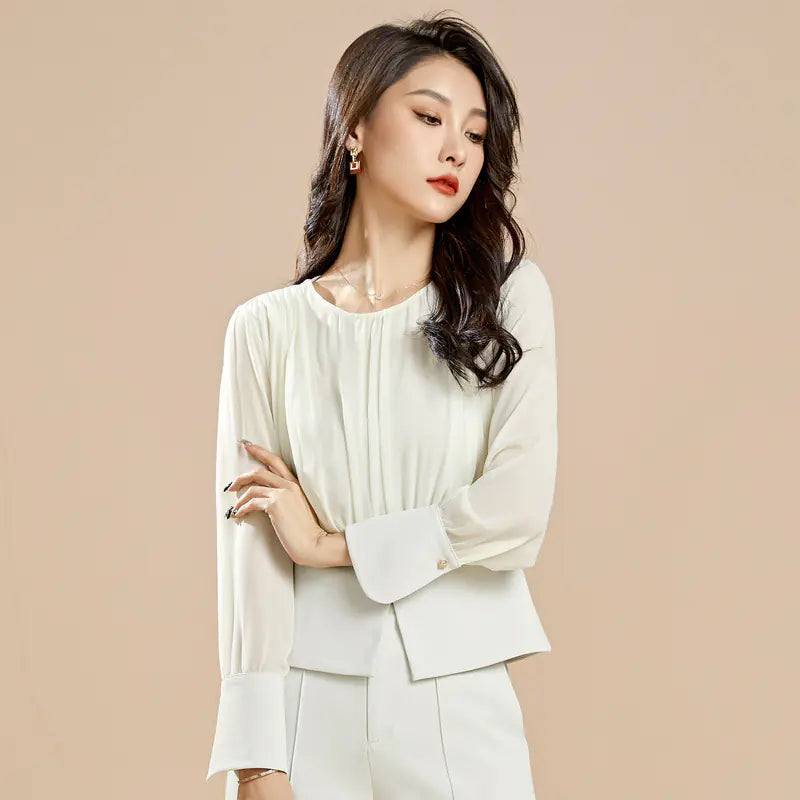 Elegant Round Neck Pleated Top for Women