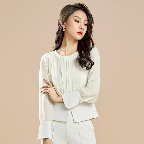 Elegant Round Neck Pleated Top for Women