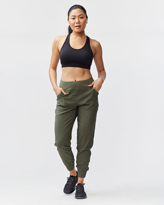 Goal Five Excel Jogger 7/8 length training pant in dark moss with a tapered fit and elastic waistband.