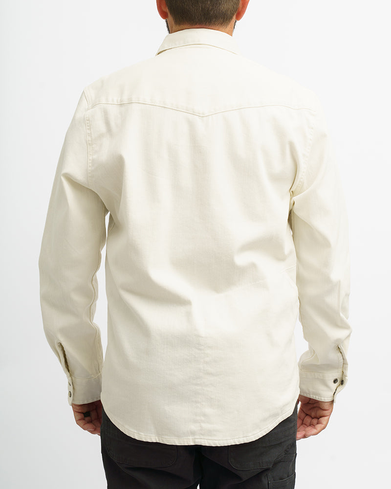 Off The Grid Surplus Earl denim long sleeve shirt in natural color, showcasing classic denim fabric and stylish casual design.