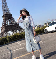 Button Strap Denim Dress, Denim Overall Dress