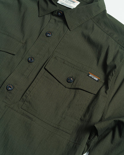 Off The Grid Surplus Echo Bravo LS Army Shirt showing a long sleeve button-up military-style shirt in camouflage fabric.