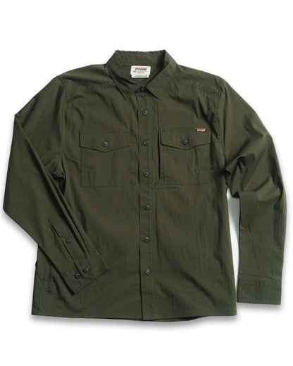 Long sleeve Echo Bravo LS shirt in army green by Off The Grid Surplus, featuring a rugged military-inspired design.
