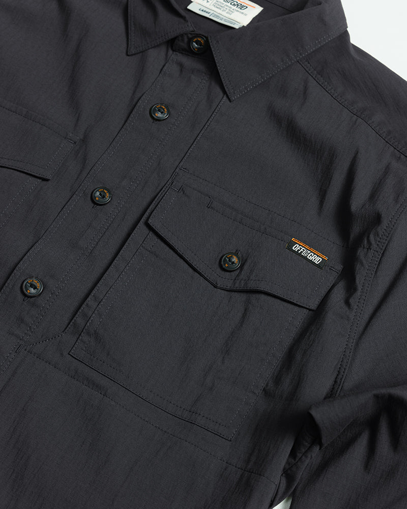Off The Grid Surplus Echo Bravo LS Shirt in vintage black, long sleeve button-up shirt with a casual fit.