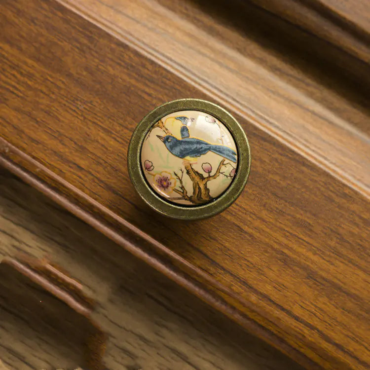 Vintage Ceramic and Wood Drawer Pulls for Cabinets