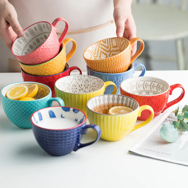 Artistic Ceramic Breakfast Mug - Large Capacity Cup