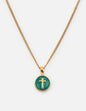 Emerald Agape Cross pendant necklace by Elevated Faith featuring a detailed cross design with vibrant emerald accents.