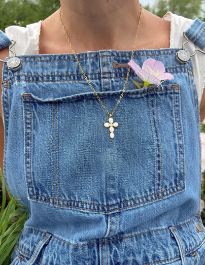 Elevated Faith Eternal Light Cross paperclip chain necklace with delicate silver links and a small cross pendant.